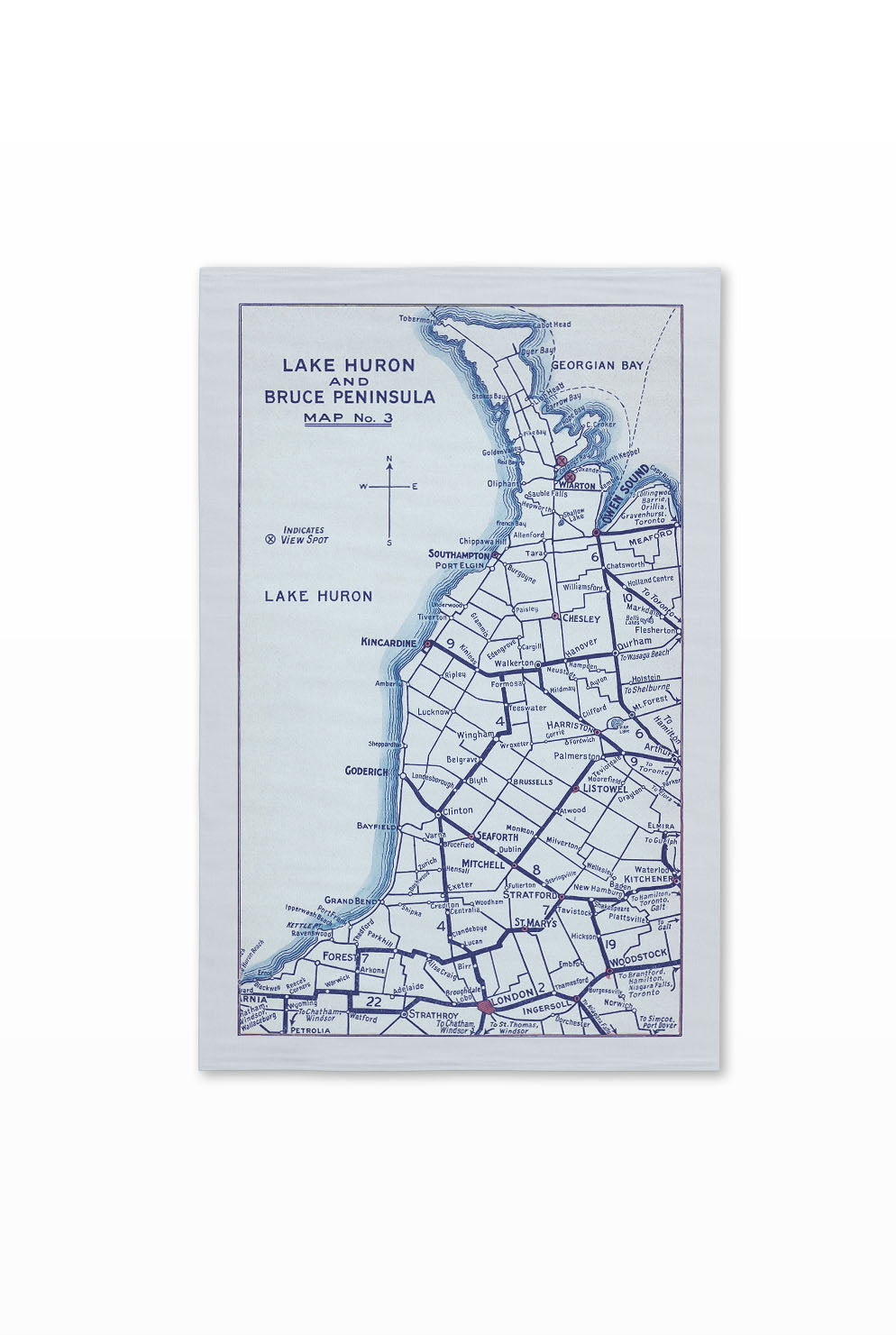 Lake Huron & Bruce Peninsula Map Hand Towel