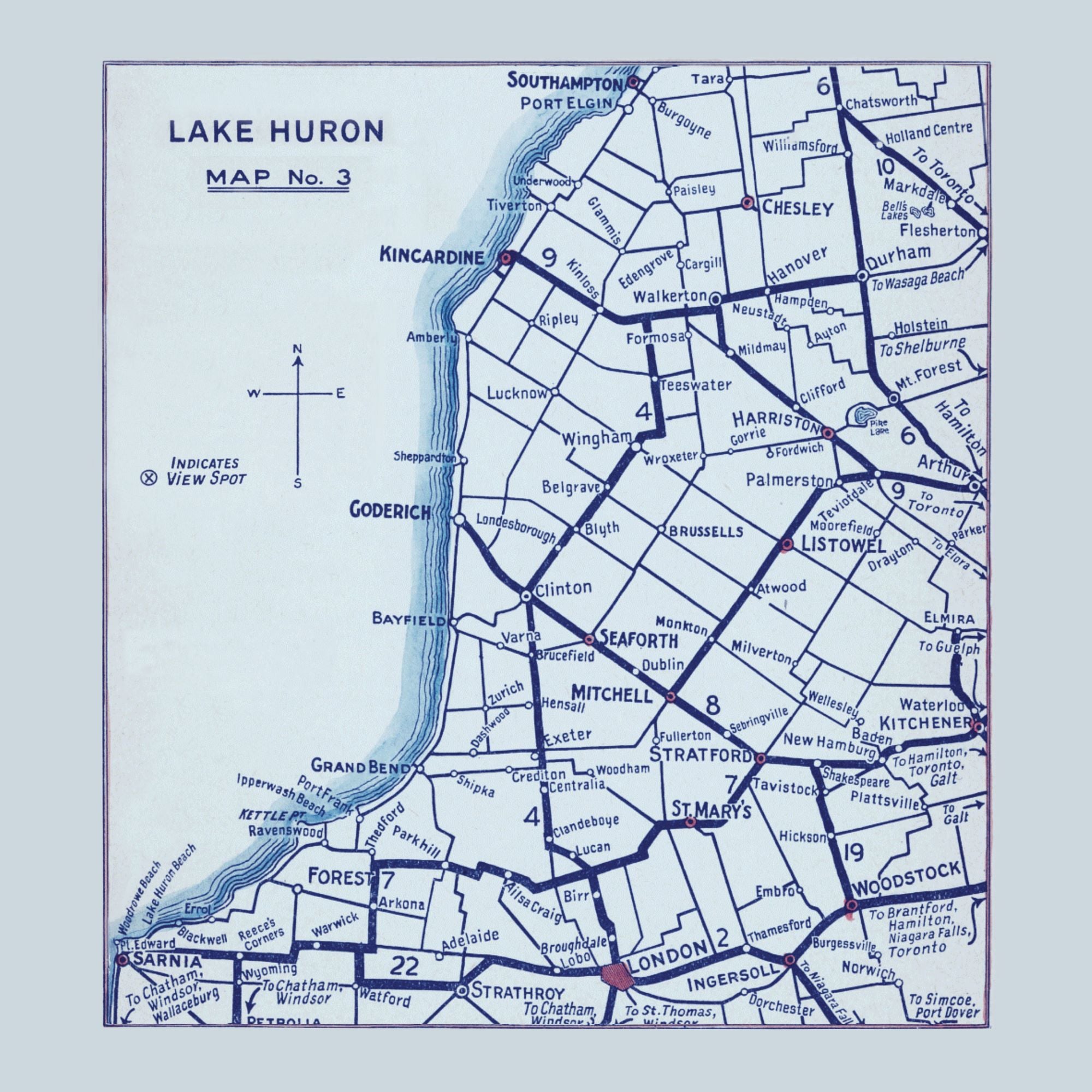 Lake Huron Map Dinner Napkin - set of 4