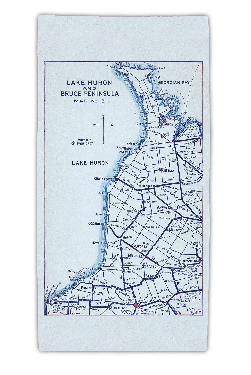 Lake Huron & Bruce Peninsula Map Towel