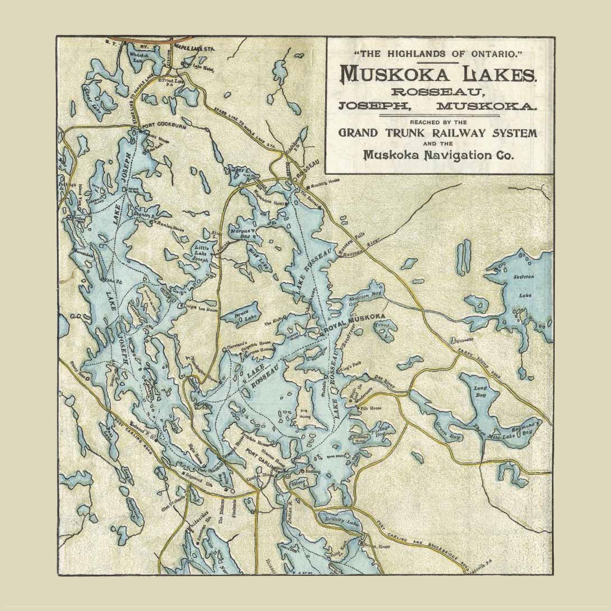 Lake Rosseau & Lake Joseph Map Dinner Napkin - set of 4
