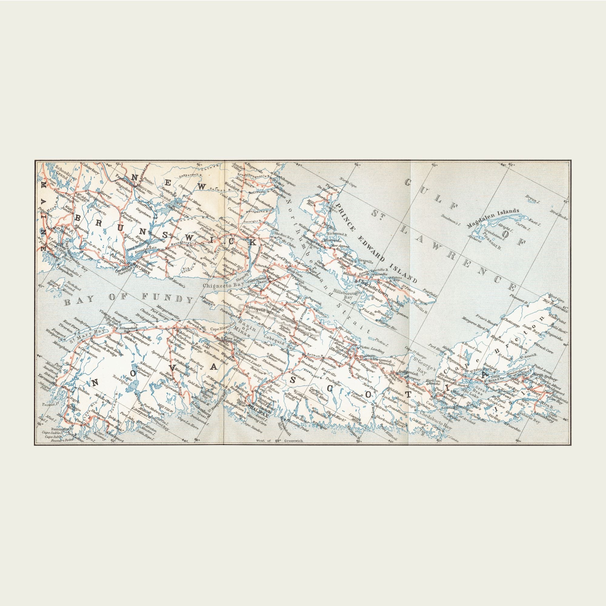Map of the Maritimes Dinner Napkin - set of 4