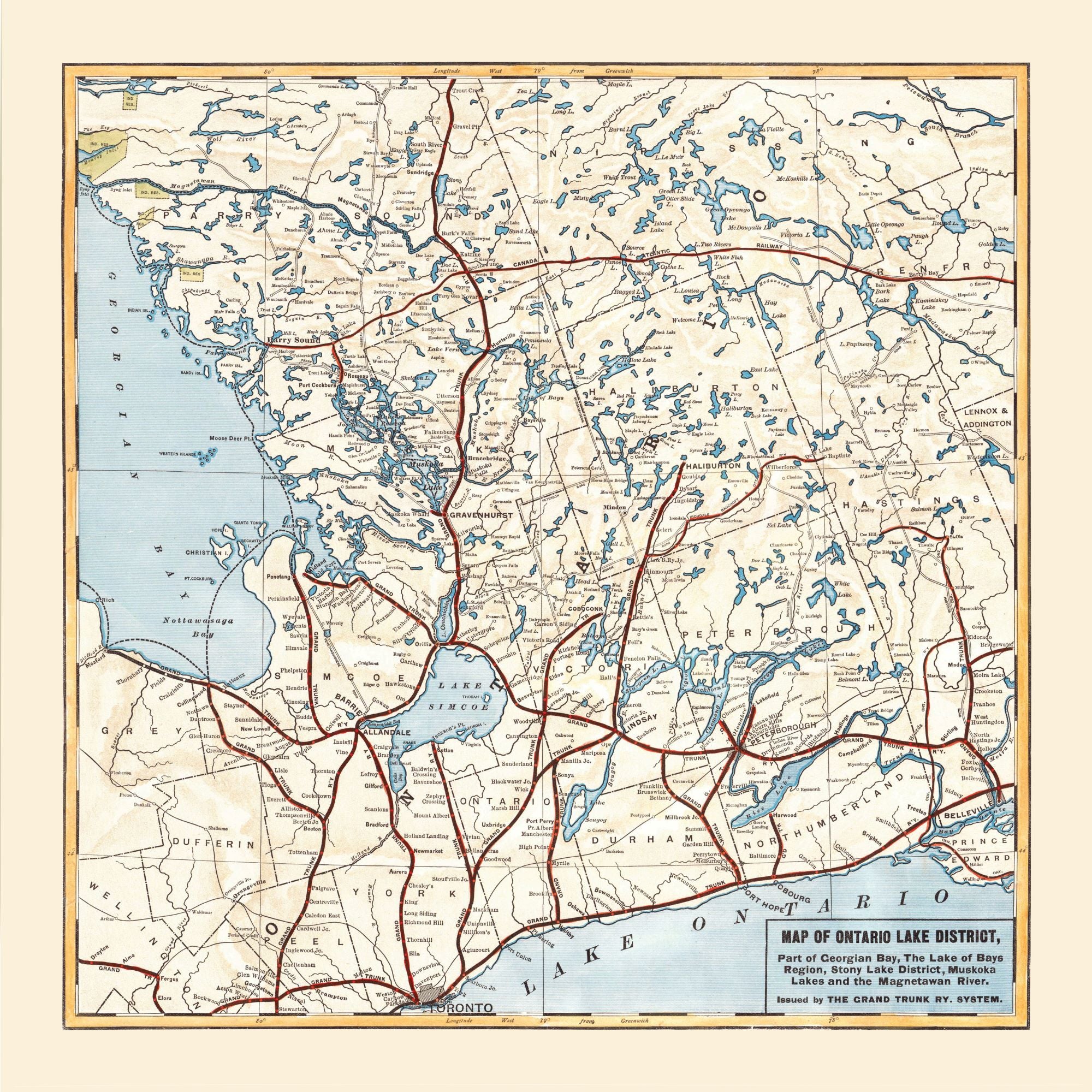 Ontario Lakes Map Dinner Napkin - set of 4